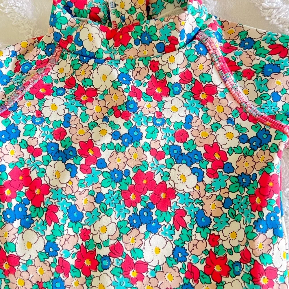 Baby Boden Pretty Surf Suit One-Piece Rashguard Floral Girls Swimsuit Size 3-6 M